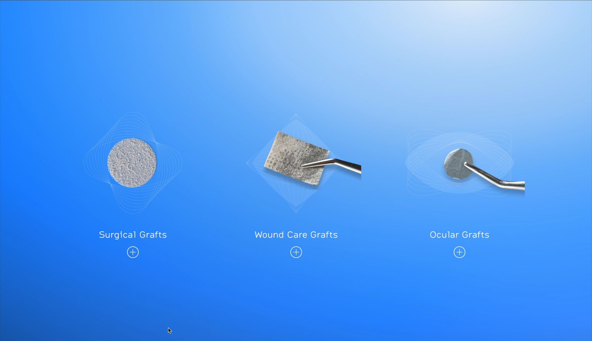 Revogen homepage featuring surgical, wound-care and ocular grafts