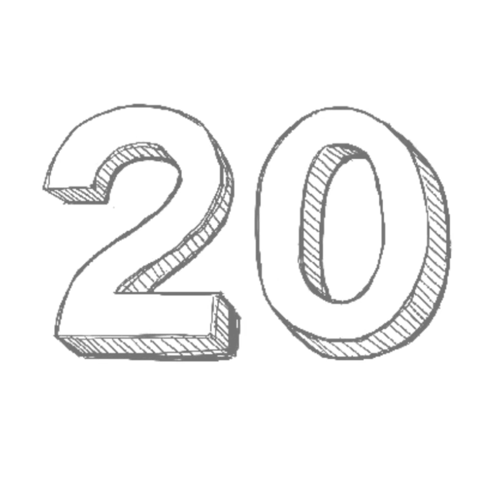 Hand-drawn sketch of the number 20